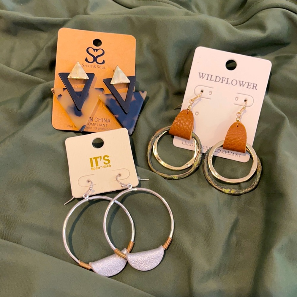 Earrings 3 pair; 2 wire and one acrylic post